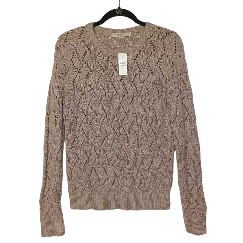ANN TAYLOR LOFT Light Brown Tan Cable Knit Long Sleeve Sweater Top Medium NWT
